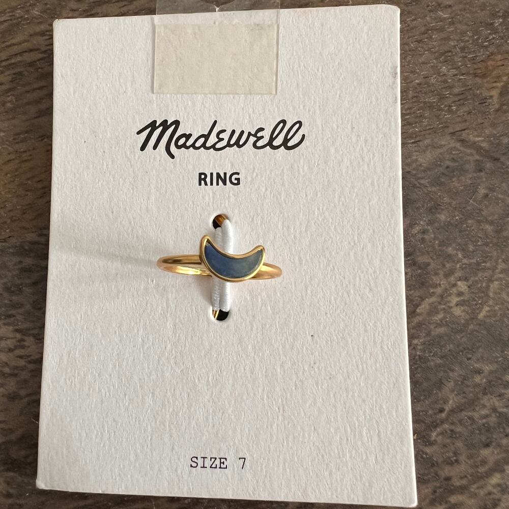 New Madewell Gold Tone Blue Gray Moon Crescent Ring - Size 7